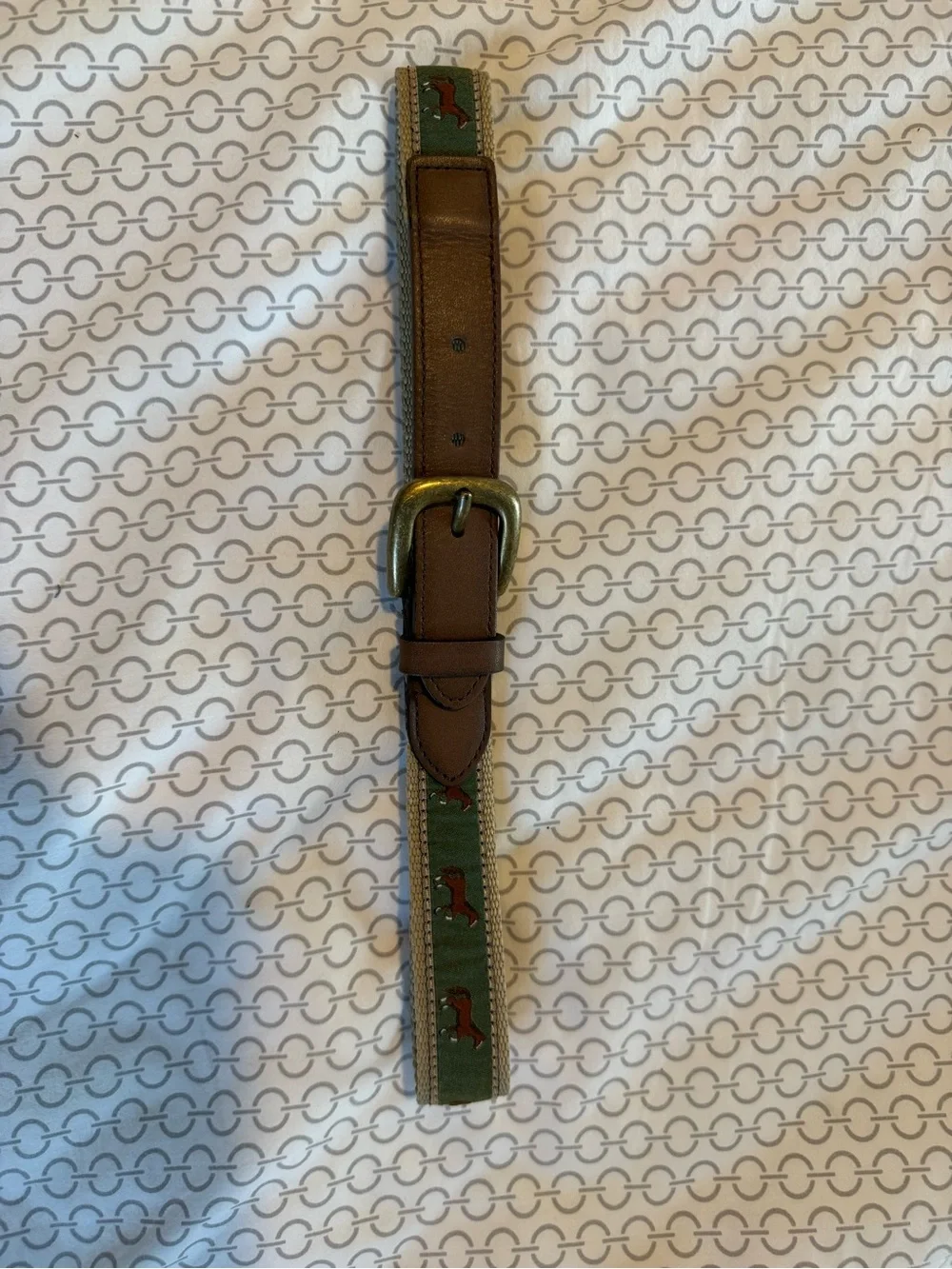 Janie and Jack Brown Leather Belt with Green Embroidered Panel